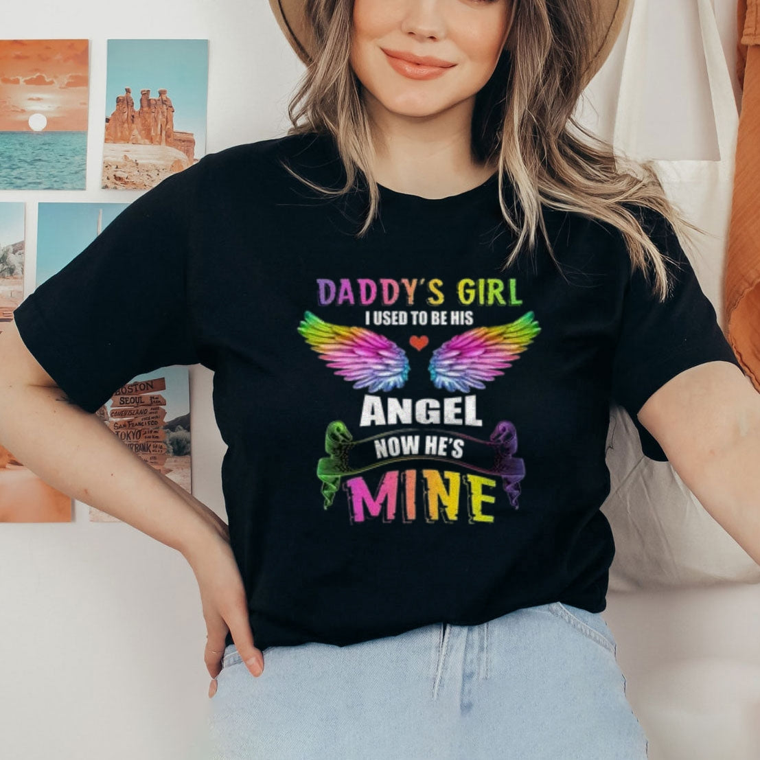 Women Daddy's Angel Girl Graphic Print T-shirt