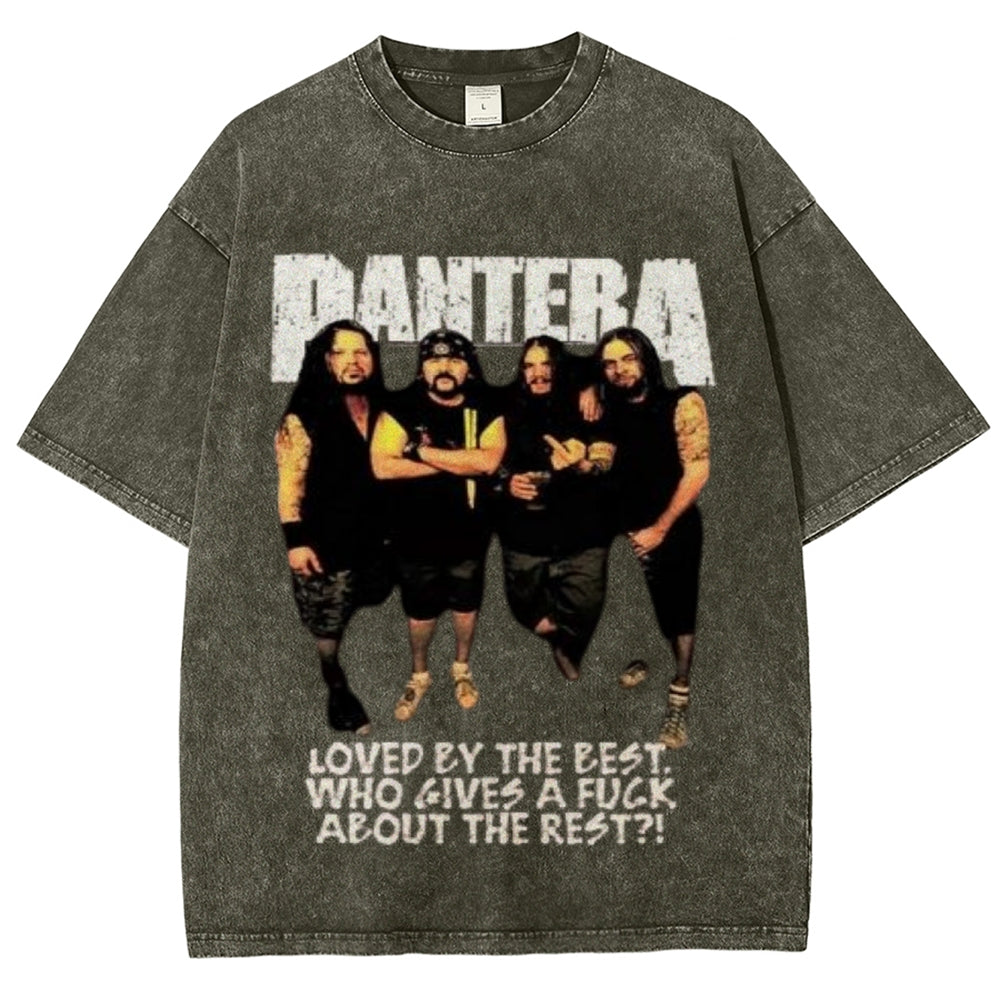 Unisex Vintage The Pantera Rock Band Print Short Sleeve Casual Graphic Washed T-shirt