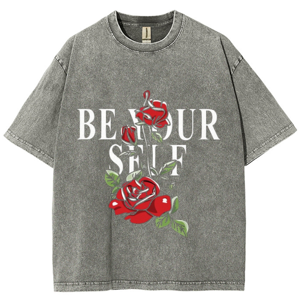 Women Washed Vintage Be YourSelf Graphic Tee