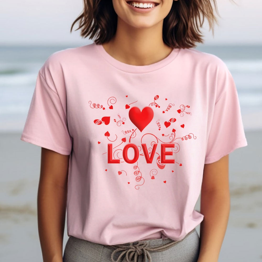 Women Valentine's Day Love Heart Print Graphic T-shirt