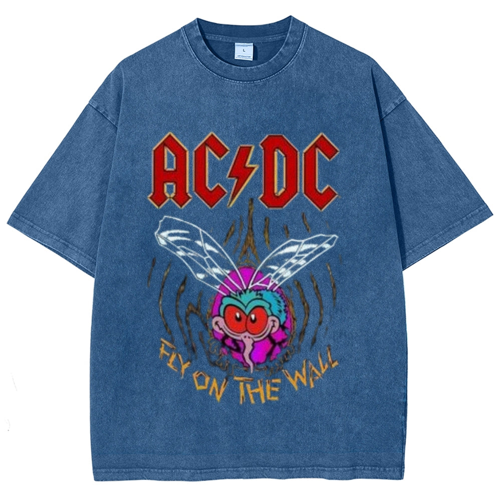 Unisex Vintage The Acdc Rock Band Print Short Sleeve Casual Graphic Washed T-shirt