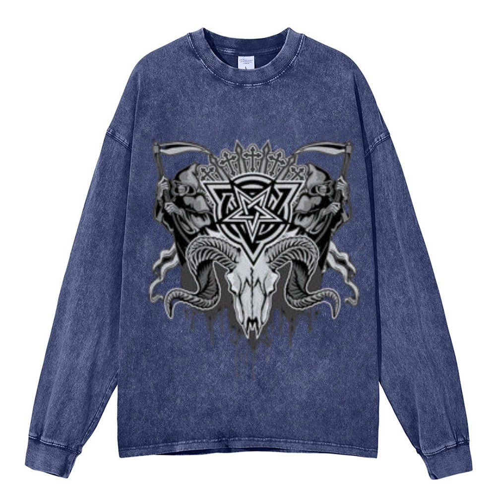 Oversized Vintage Washed Gothic Grunge Graphic Sweatshirt