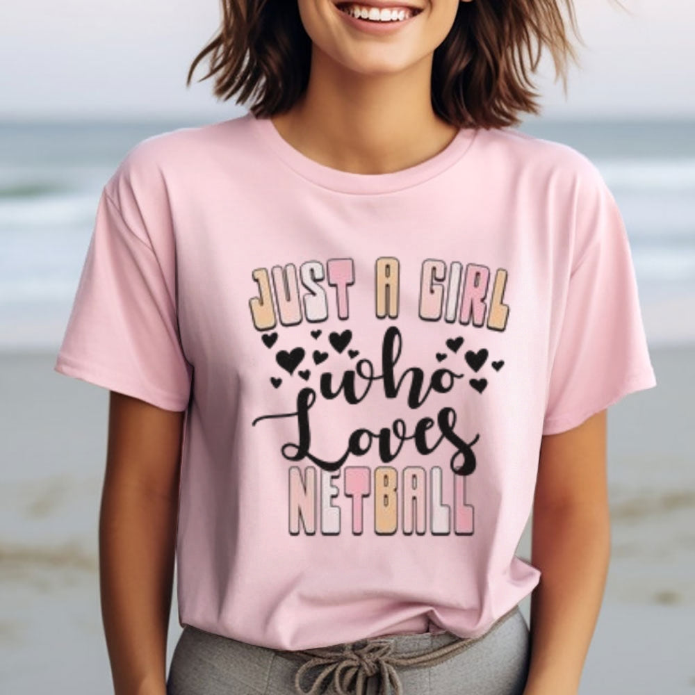 Women Girls A Girls Who Love Netball Letter Print Graphic T-shirt