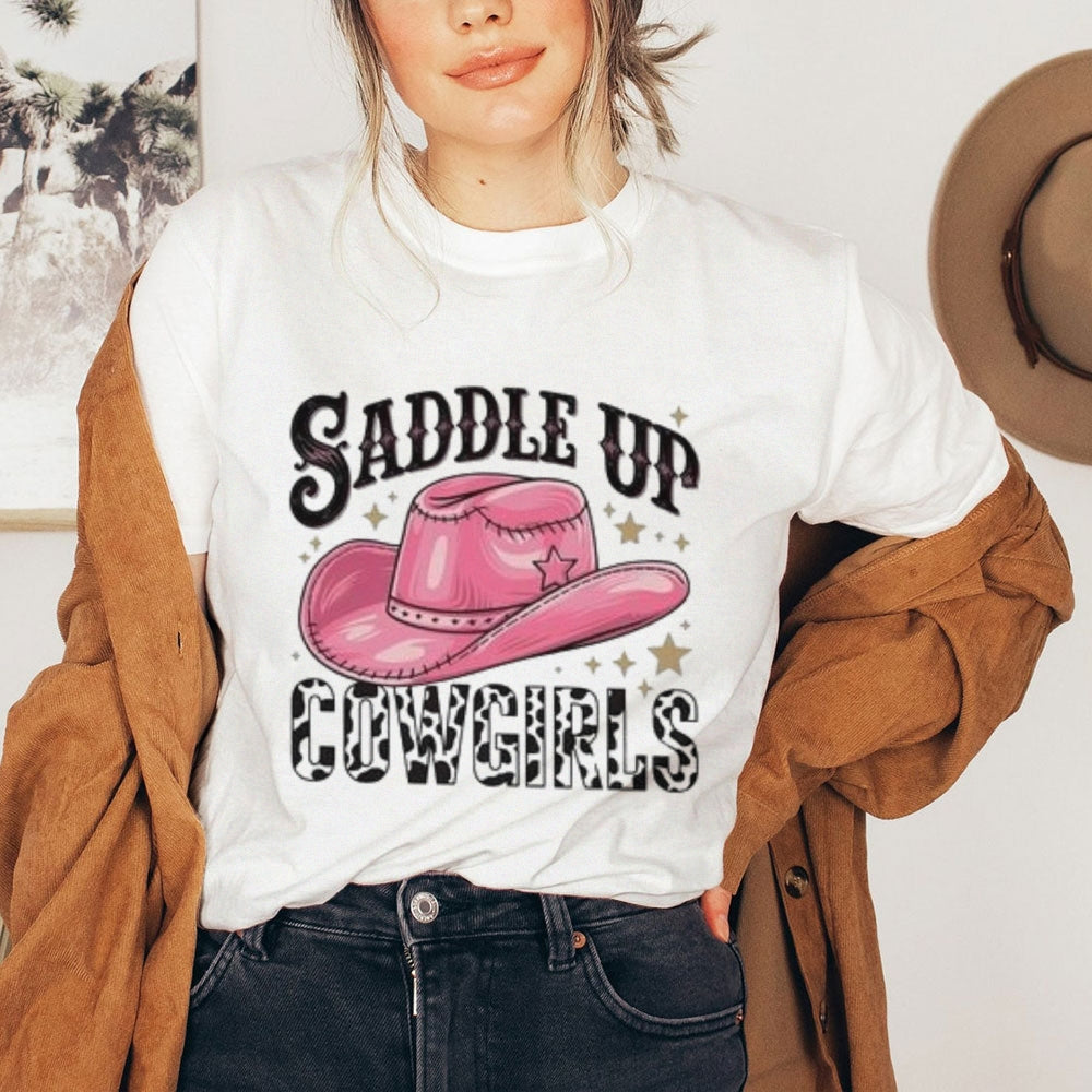 Women  Saddle Up Cowgirls Print Graphic T-shirt