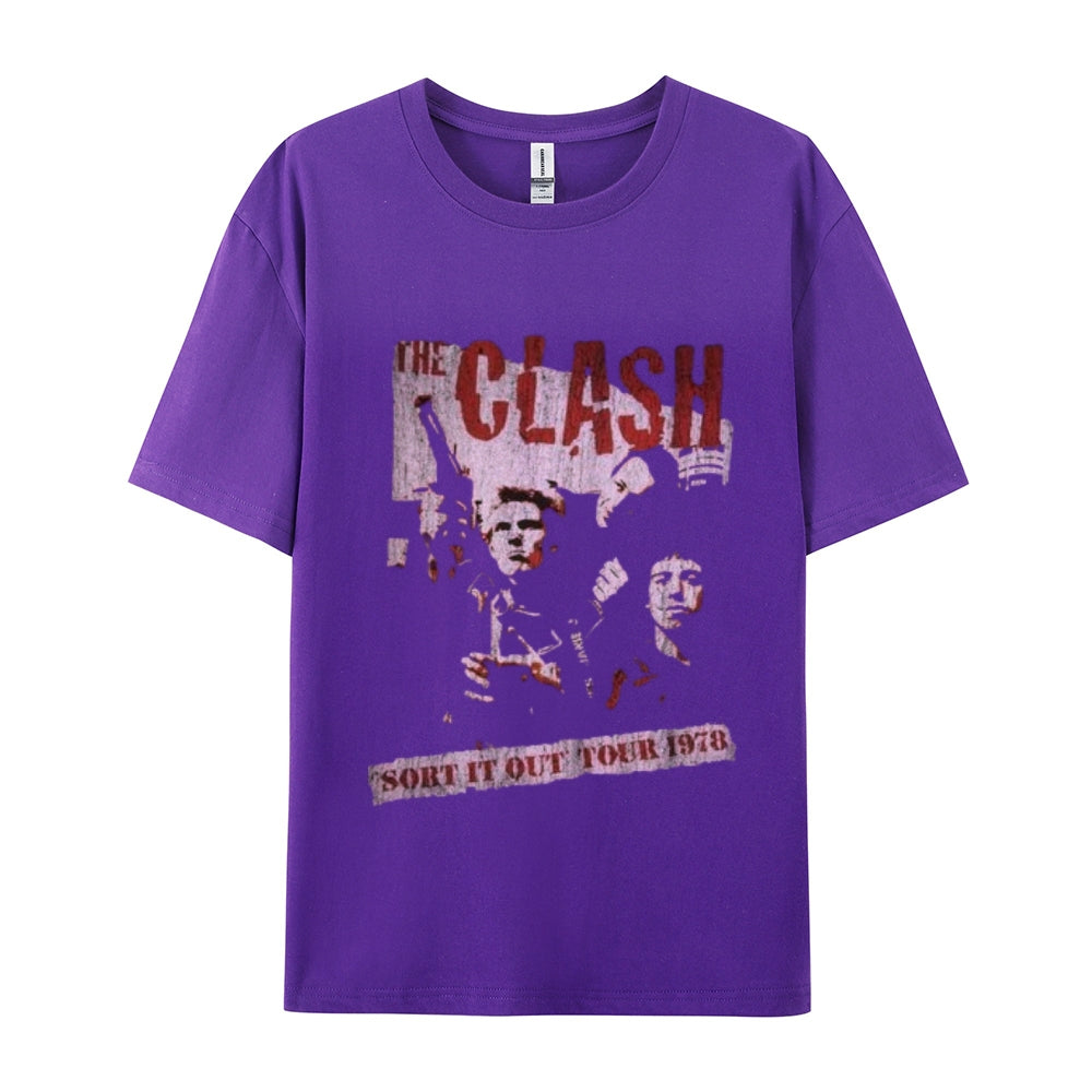 Mens Vintage The Clash Rock Band Print Cotton Short Sleeve Casual T-shirt