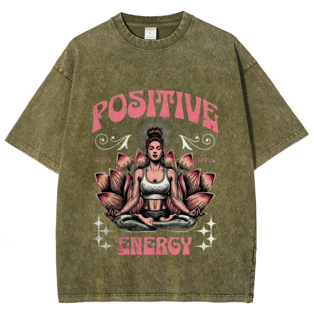 Women Washed Vintage Yoga Pose Graphic T-shirt