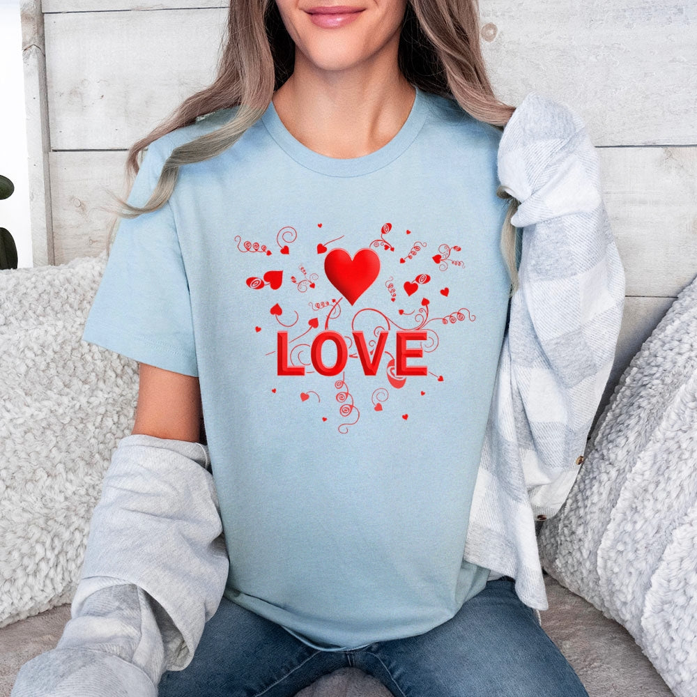 Women Valentine's Day Love Heart Print Graphic T-shirt