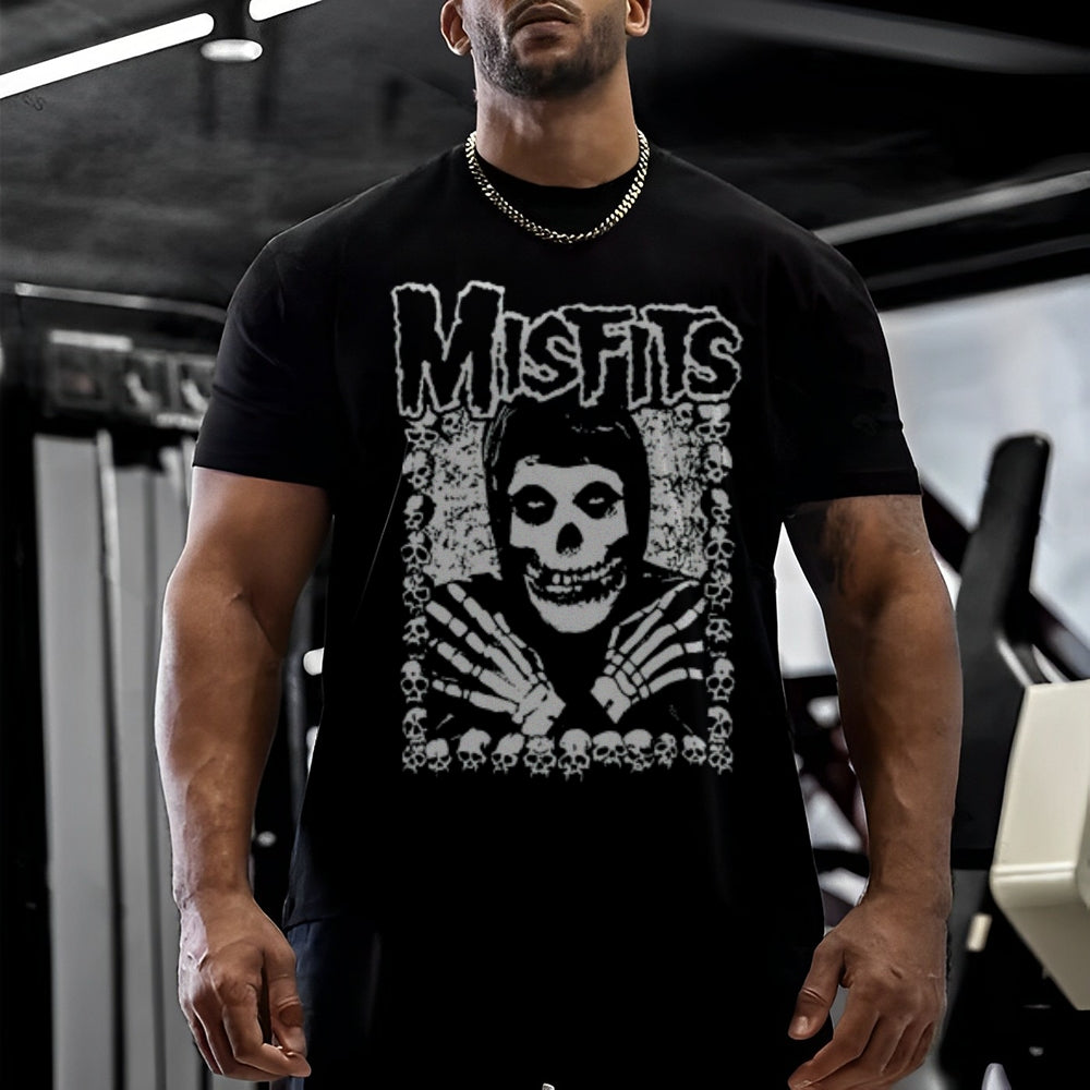 Mens Vintage The Misfits Rock Band Print Cotton Short Sleeve Casual Graphic T-shirt