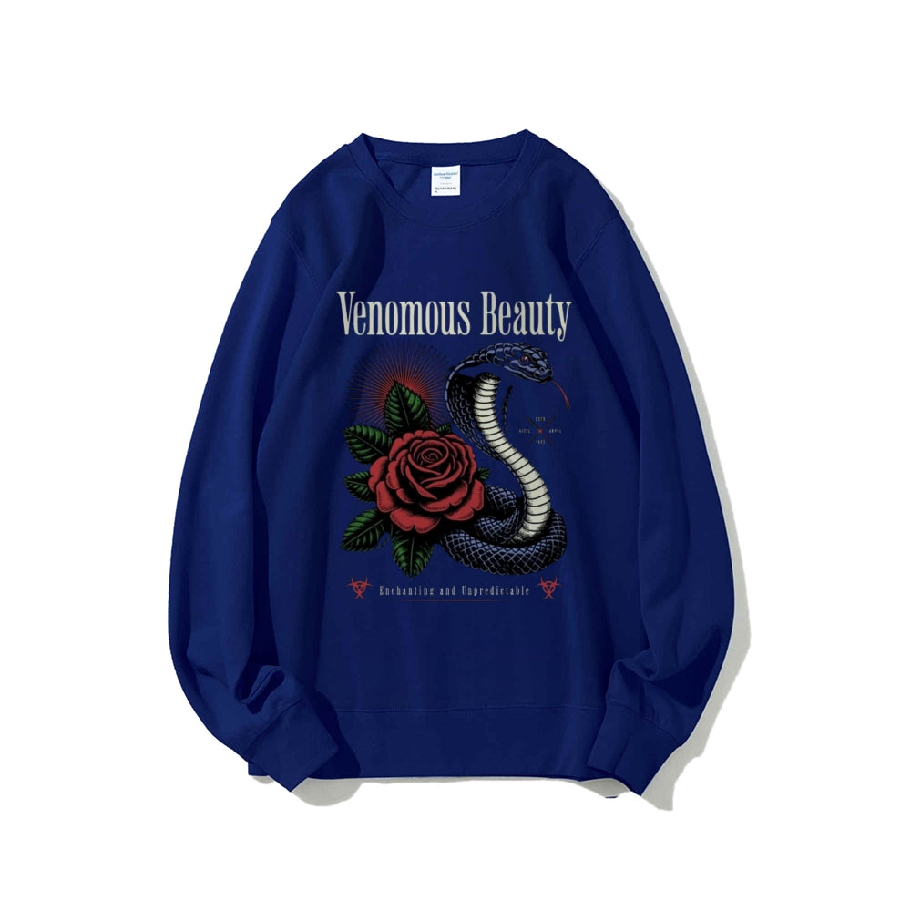 Women Vintage Beauty Rose Snake Graphic Sweatshirts