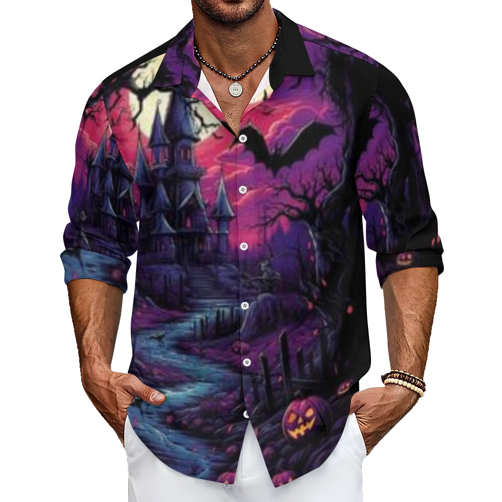 Mens Halloween Night Print Long Sleeve Shirt