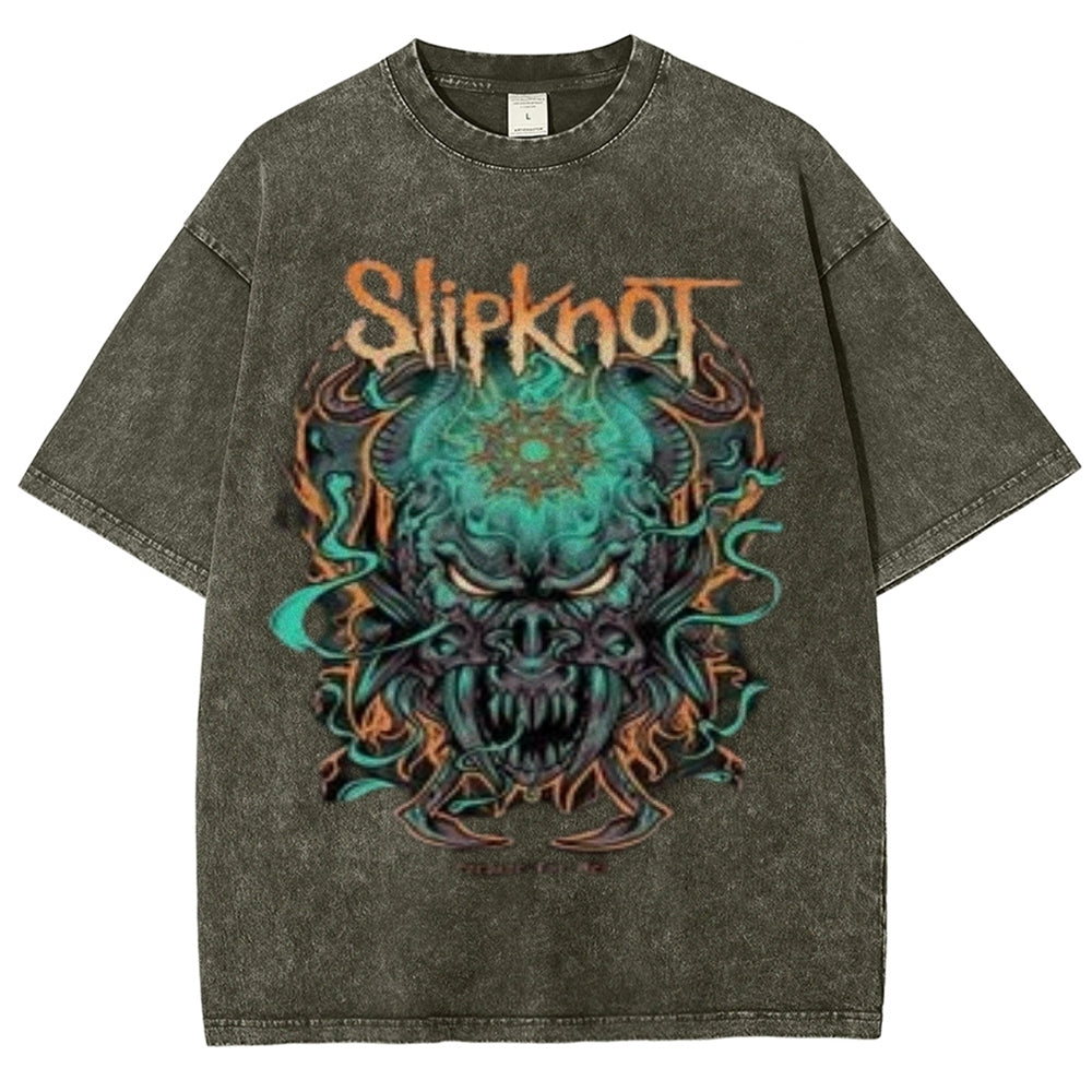 Unisex Vintage The Slipknot Rock Band Print Short Sleeve Casual Graphic Washed T-shirt