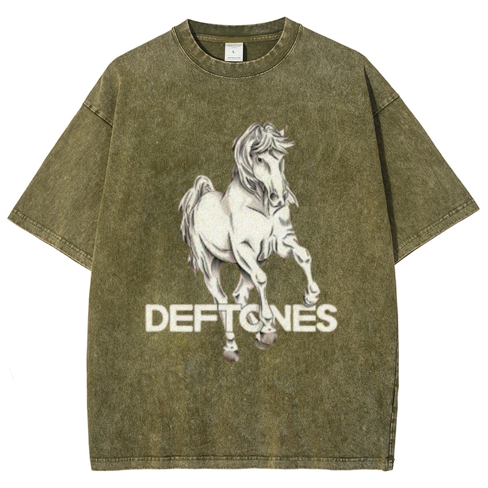 Unisex Vintage The Deftones Rock Band Print Short Sleeve Casual Graphic Washed T-shirt