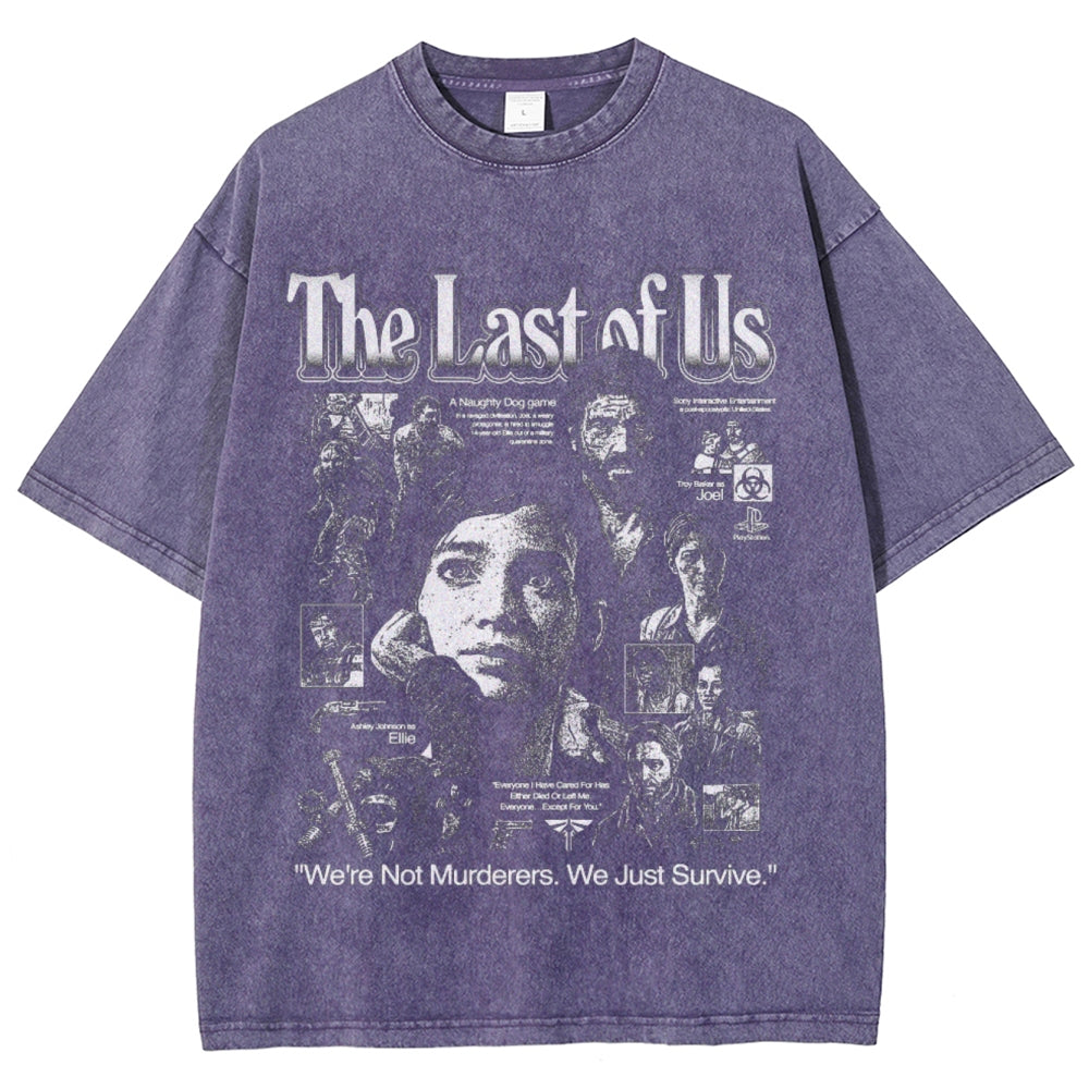 Unisex Vintage The Last Of Us Graphic Short Sleeve Washed T-shirt