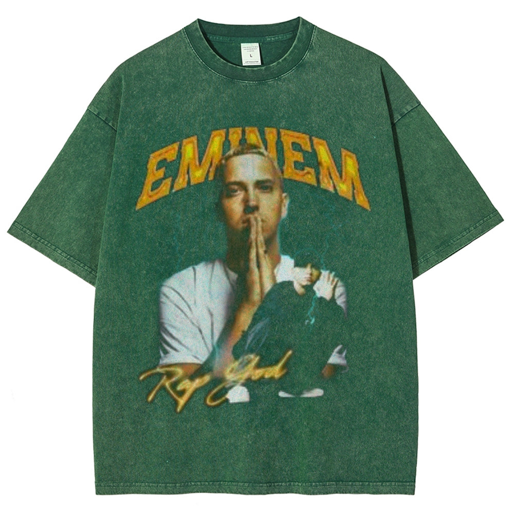 Unisex Vintage Eminem Darkness Style Graphic Short Sleeve Washed T-shirt