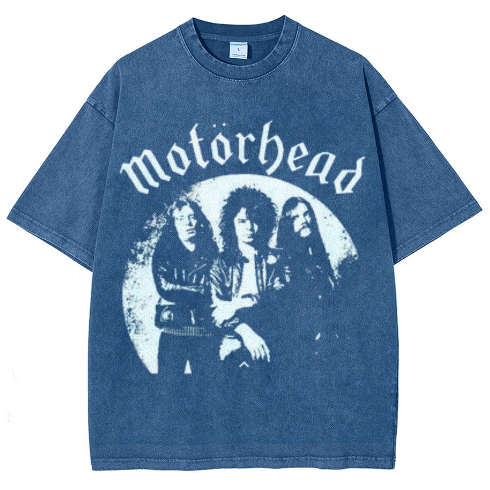 Unisex Vintage The Motorhead Rock Band Print Short Sleeve Casual Graphic Washed T-shirt