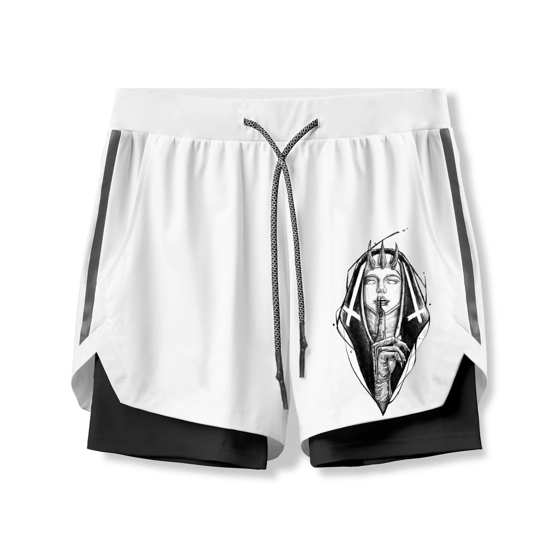 Finger Prayer Girl Nun 2 In 1 Gym Shorts for Men