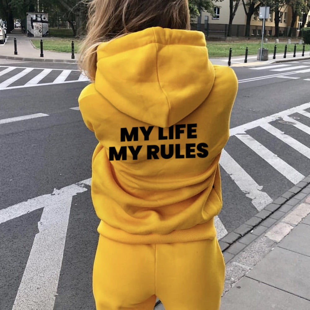 Women MY LIFE MY RULES Graphic Hoodies