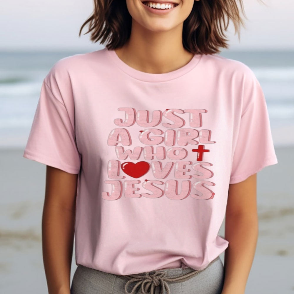 Women Just A Girl Who Loves Jesus Print Graphic T-shirt