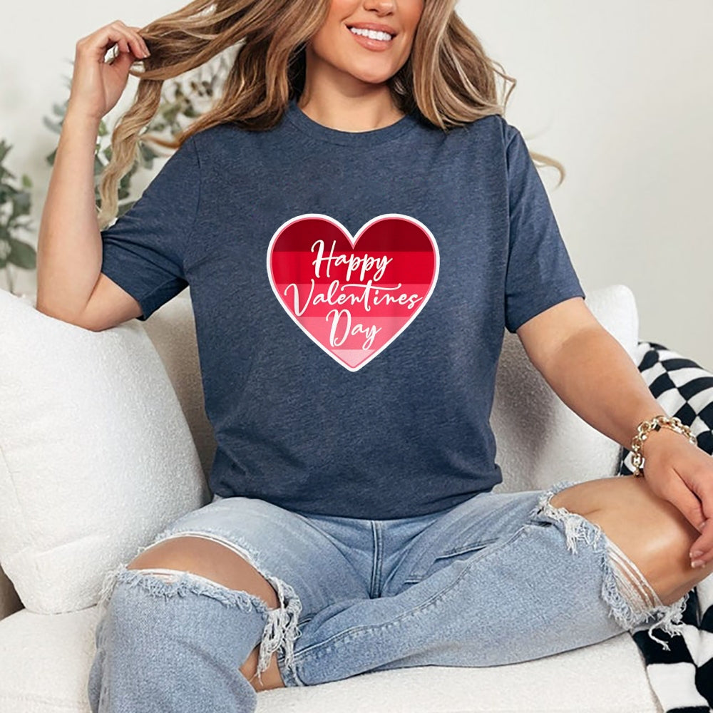 Women Valentine's Day Love Pink Heart Print Graphic T-shirt