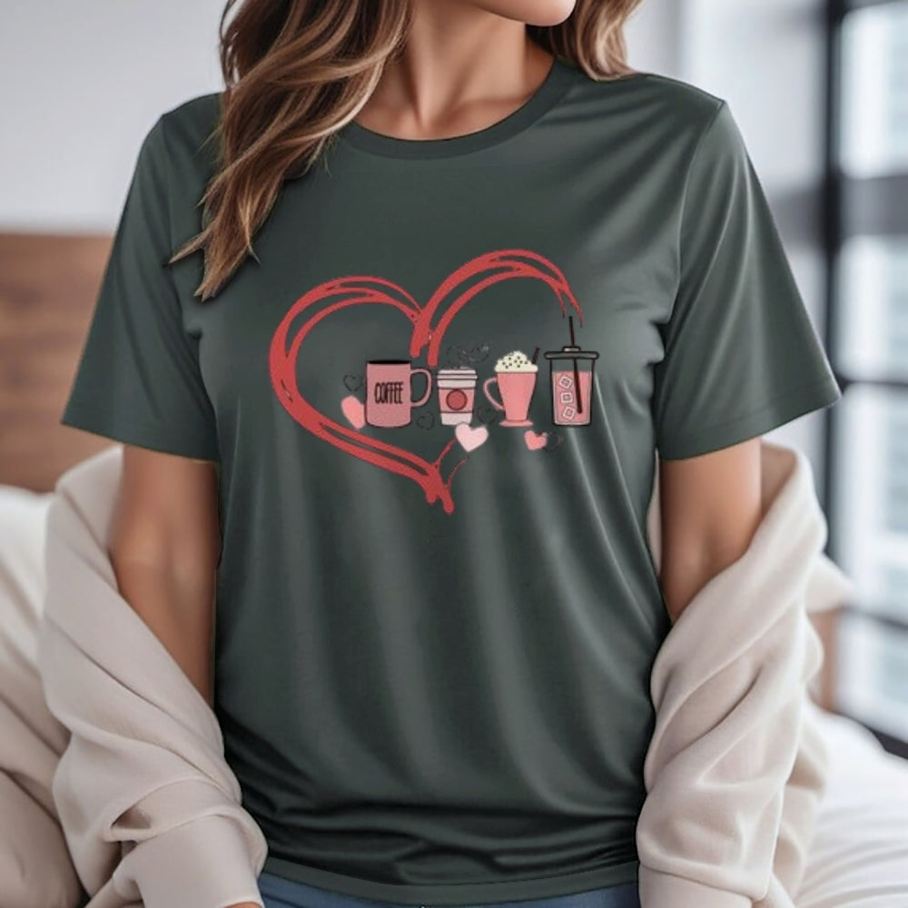 Women Coffee Is My Valentine's Day Print Graphic T-shirt