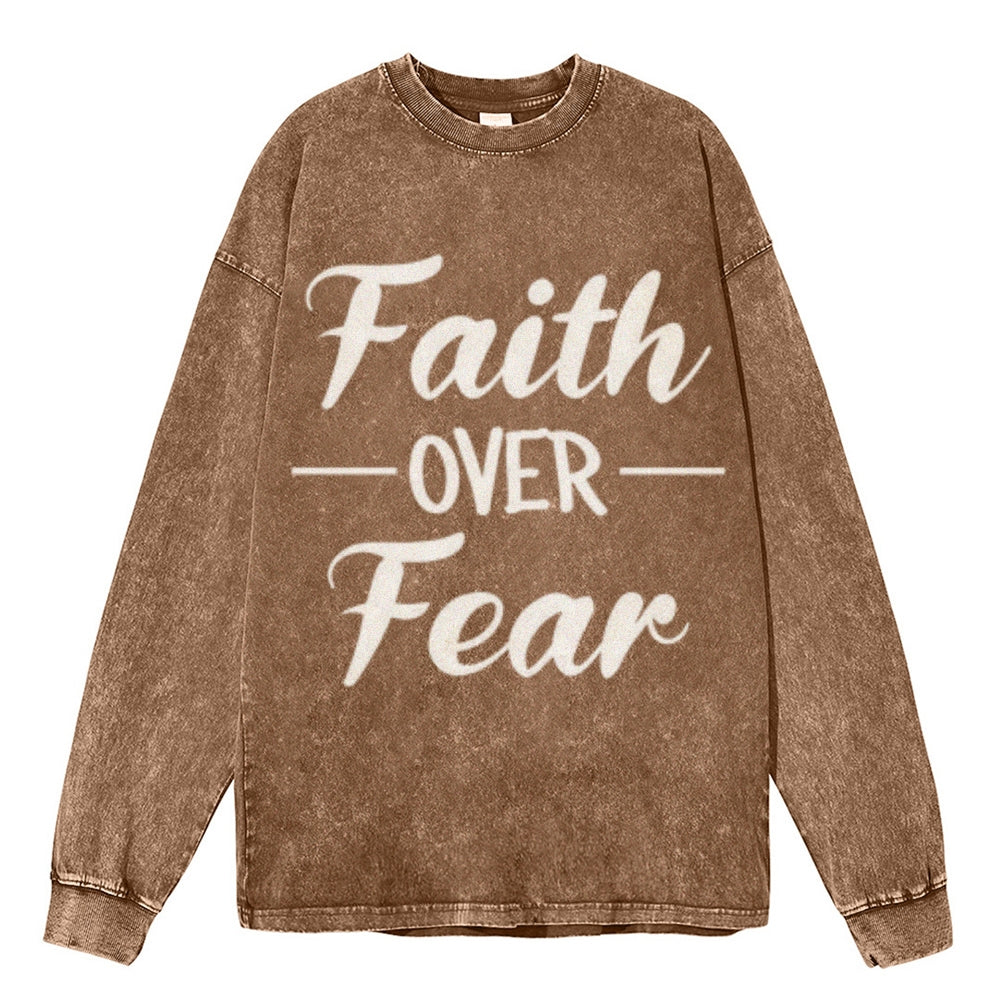 Oversized Vintage Washed Faith Over Fear Letter Graphic Sweatshirt