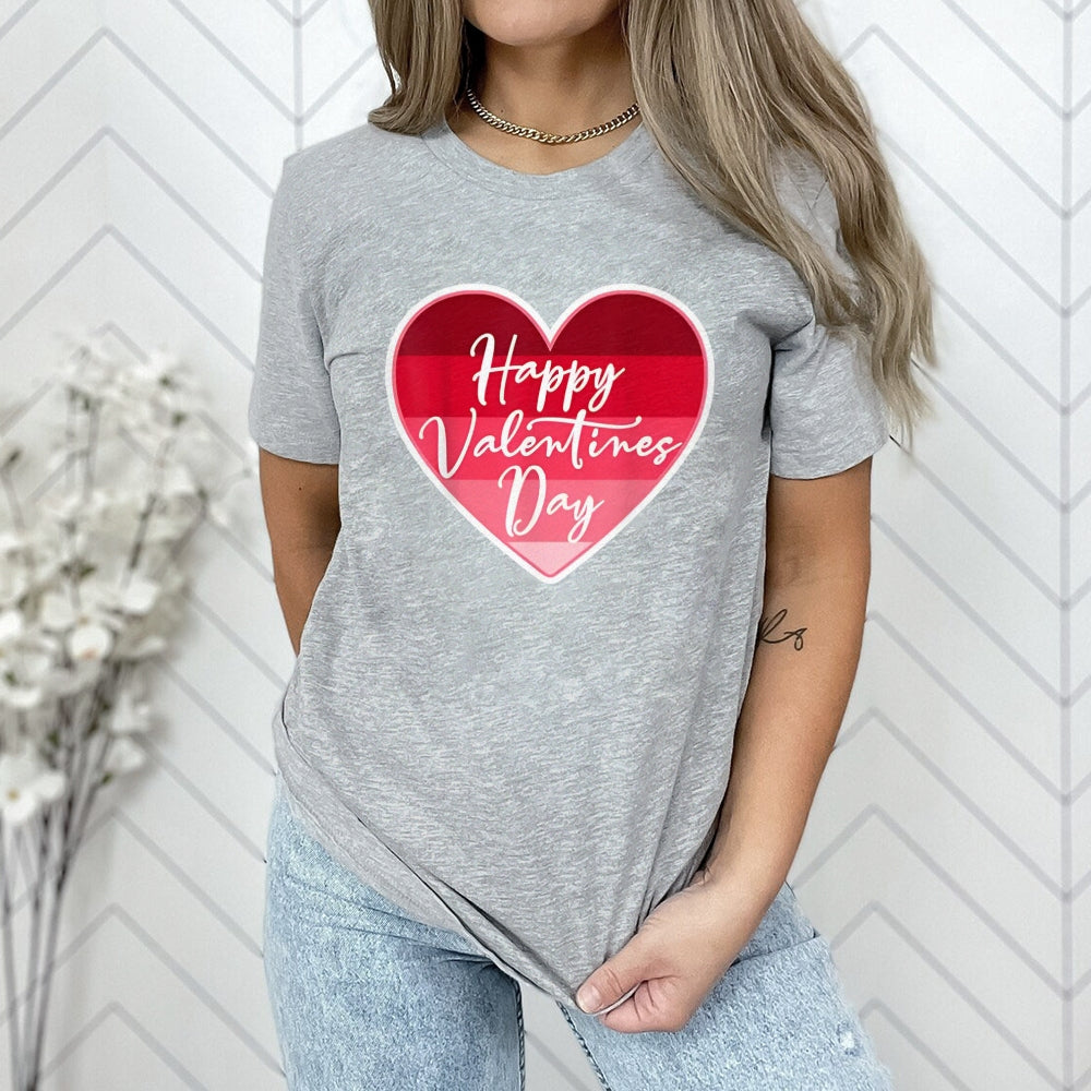 Women Happy Valentine's Day Pink Heart Print Graphic T-shirt