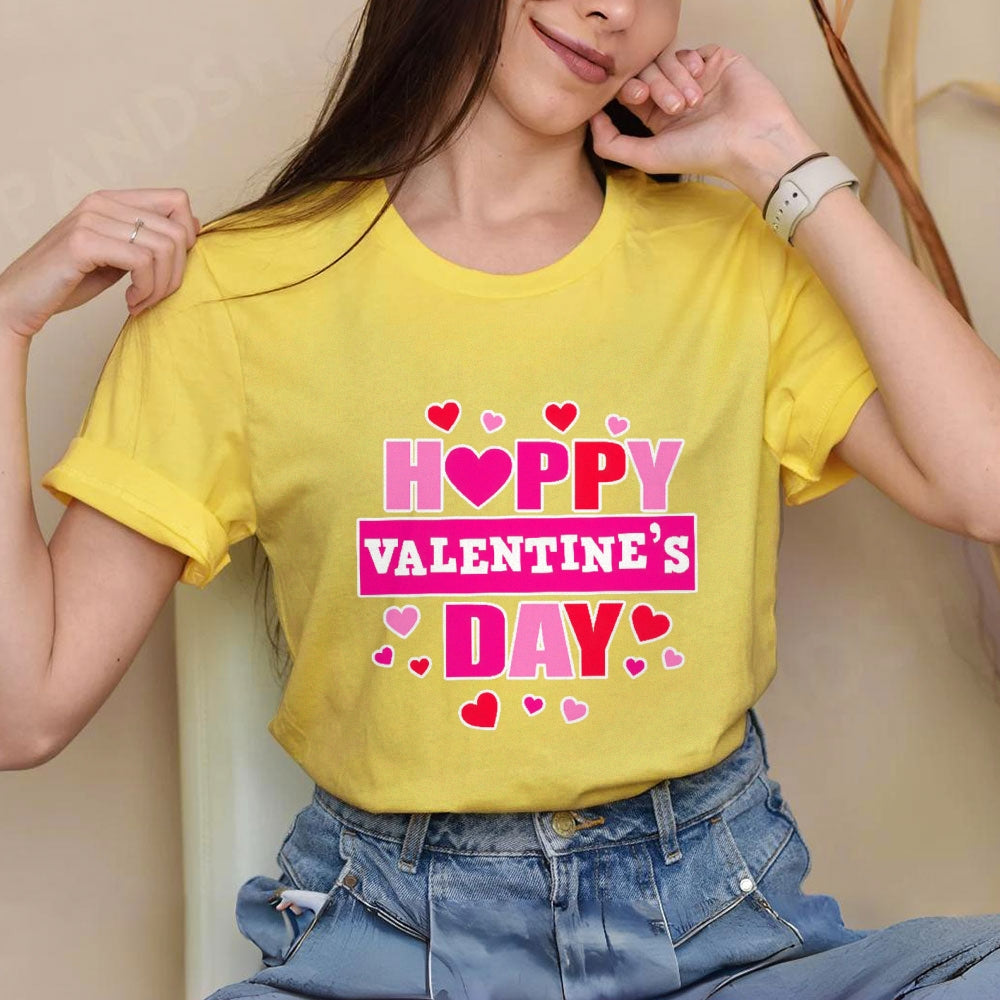 Women Happy Valentine's Day Print Graphic T-shirt