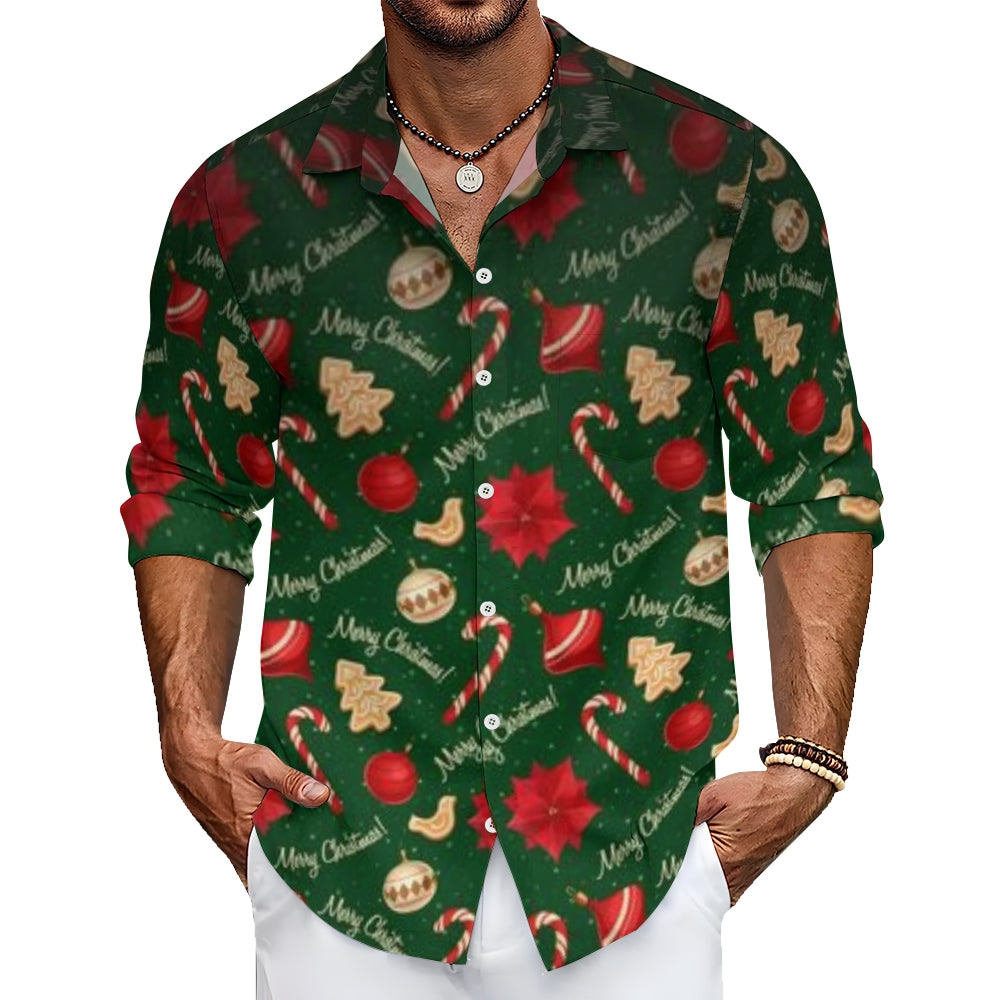 Mens Merry Christmas Print Long Sleeve Shirt