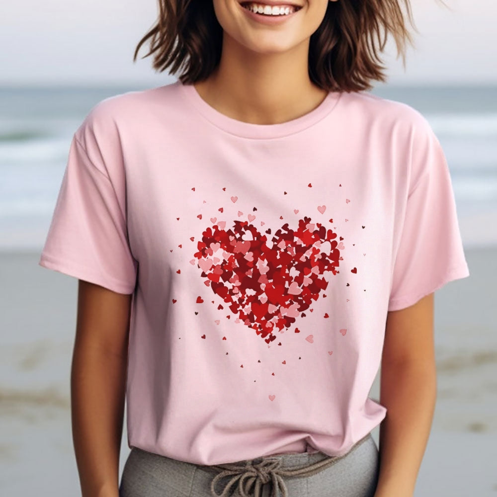 Women Valentine's Day Love Red Heart Print Graphic T-shirt