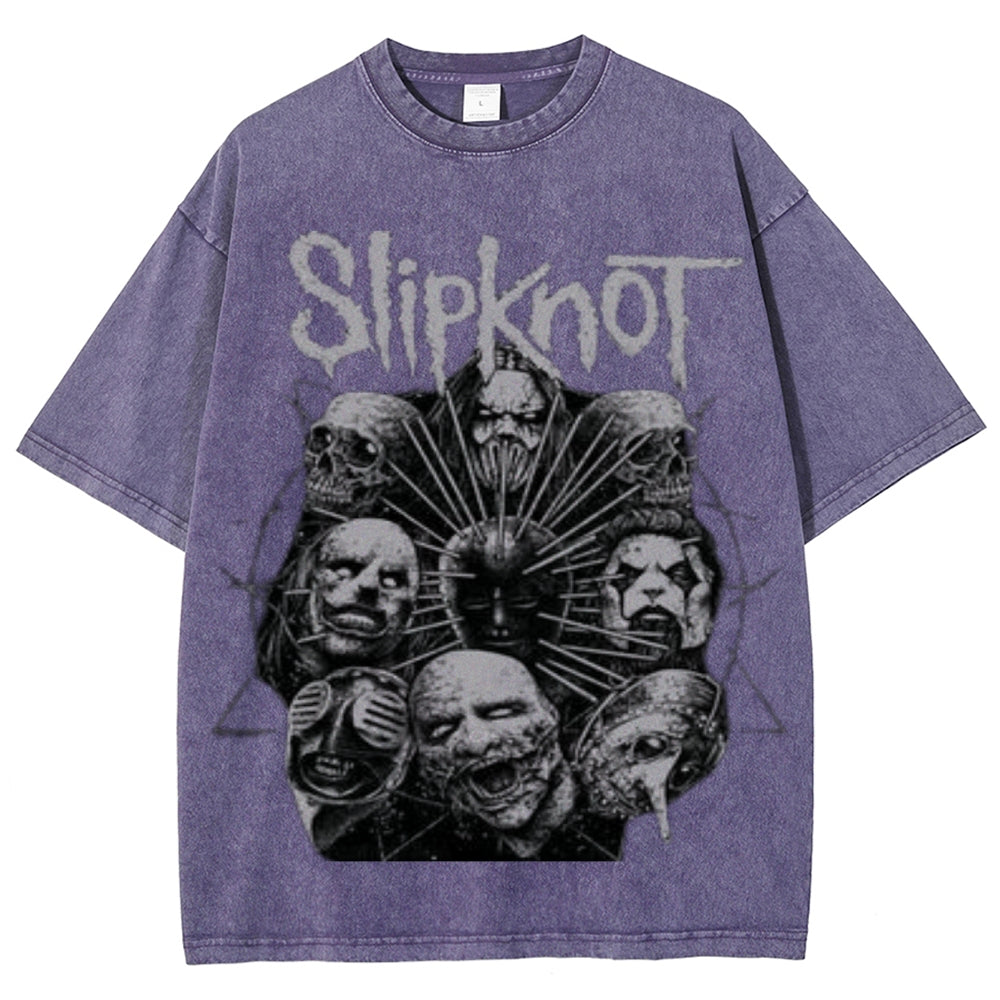 Unisex Vintage The Slipknot Rock Band Print Short Sleeve Casual Graphic Washed T-shirt