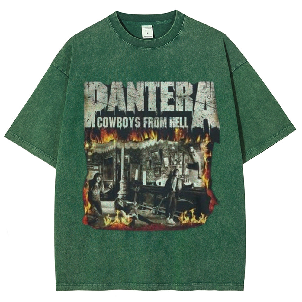 Unisex Vintage The Pantera Rock Band Print Short Sleeve Casual Graphic Washed T-shirt