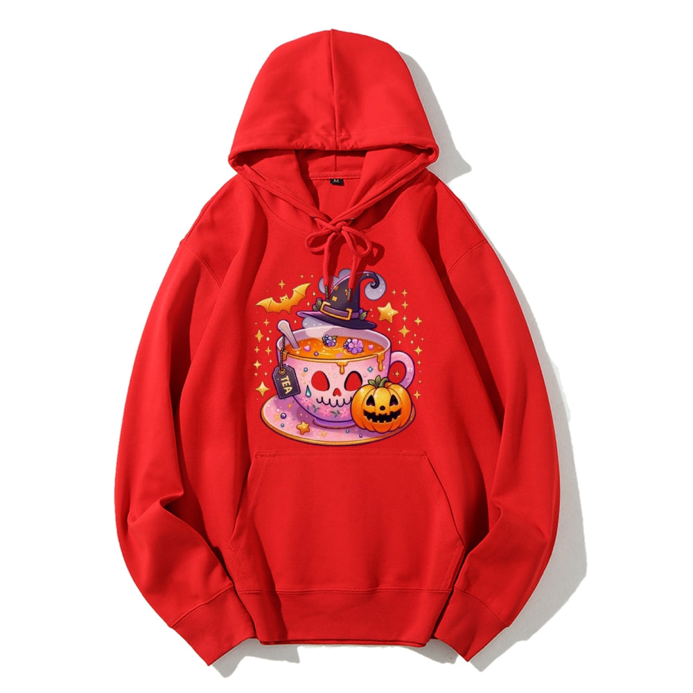 Women Cute Halloween Tea Graphic Hoodies