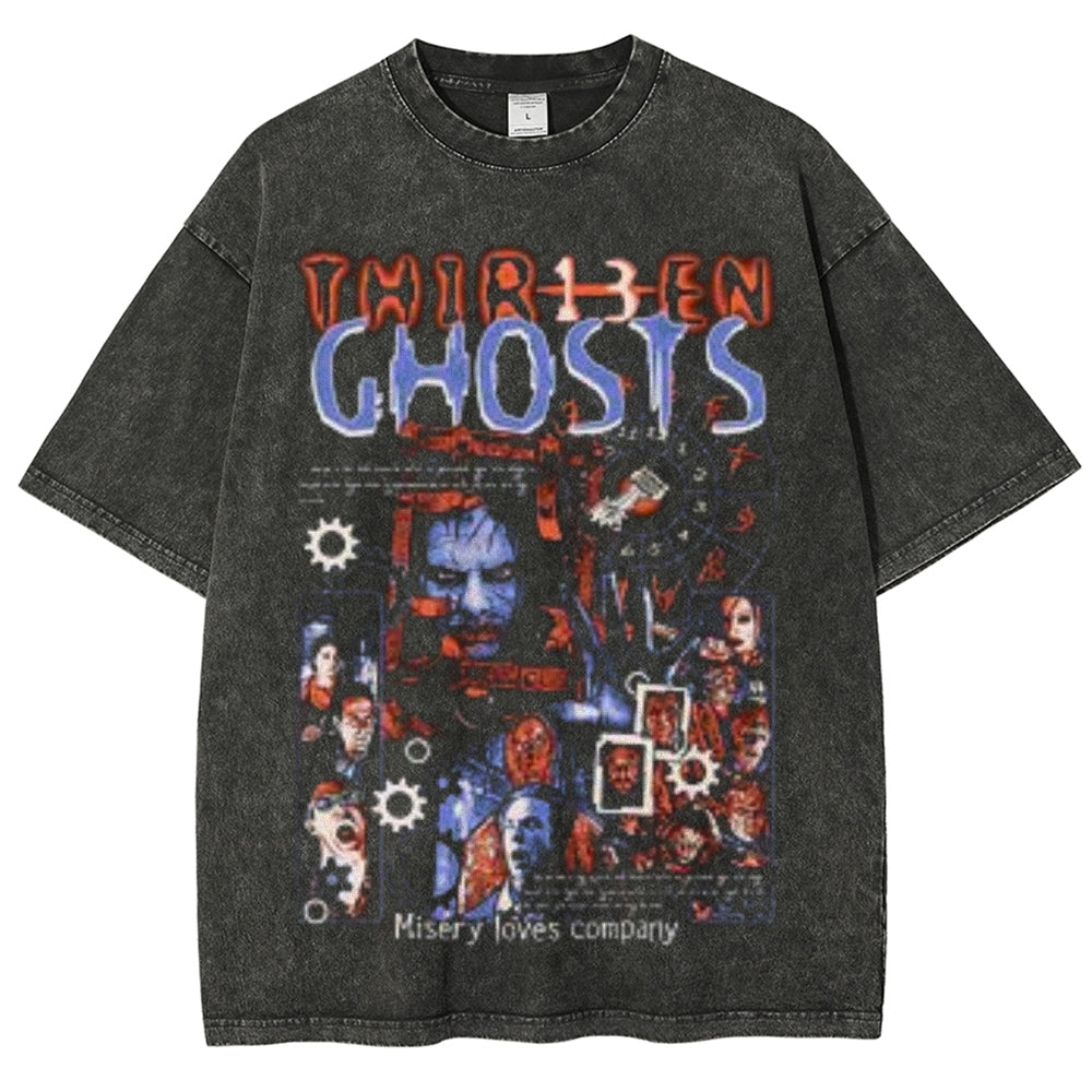 Unisex Vintage Thirteen Ghosts Horror Graphic Short Sleeve Washed T-shirt