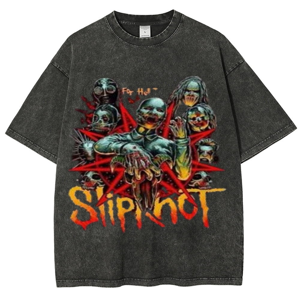 Unisex Vintage The Slipknot Rock Band Print Short Sleeve Casual Graphic Washed T-shirt