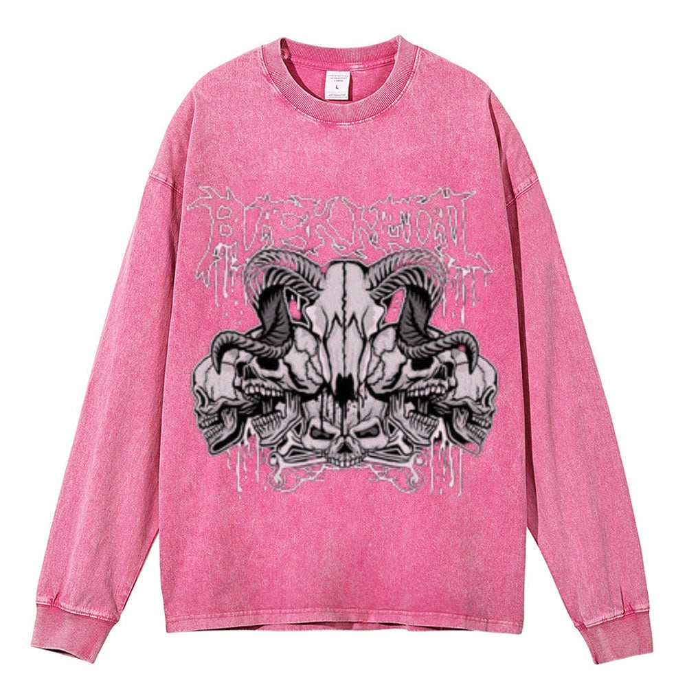 Oversized Vintage Washed Gothic Skull Graphic Sweatshirt