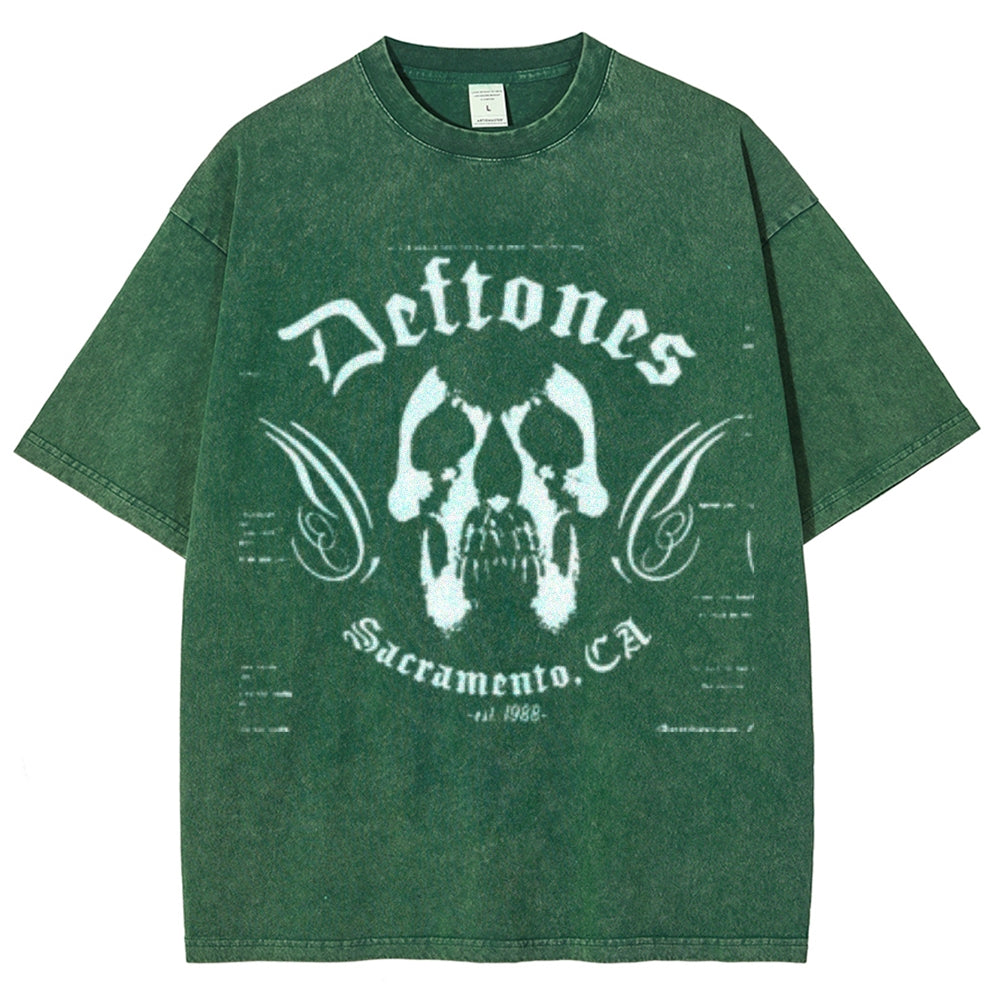 Unisex Vintage The Deftones Rock Band Print Short Sleeve Casual Graphic Washed T-shirt