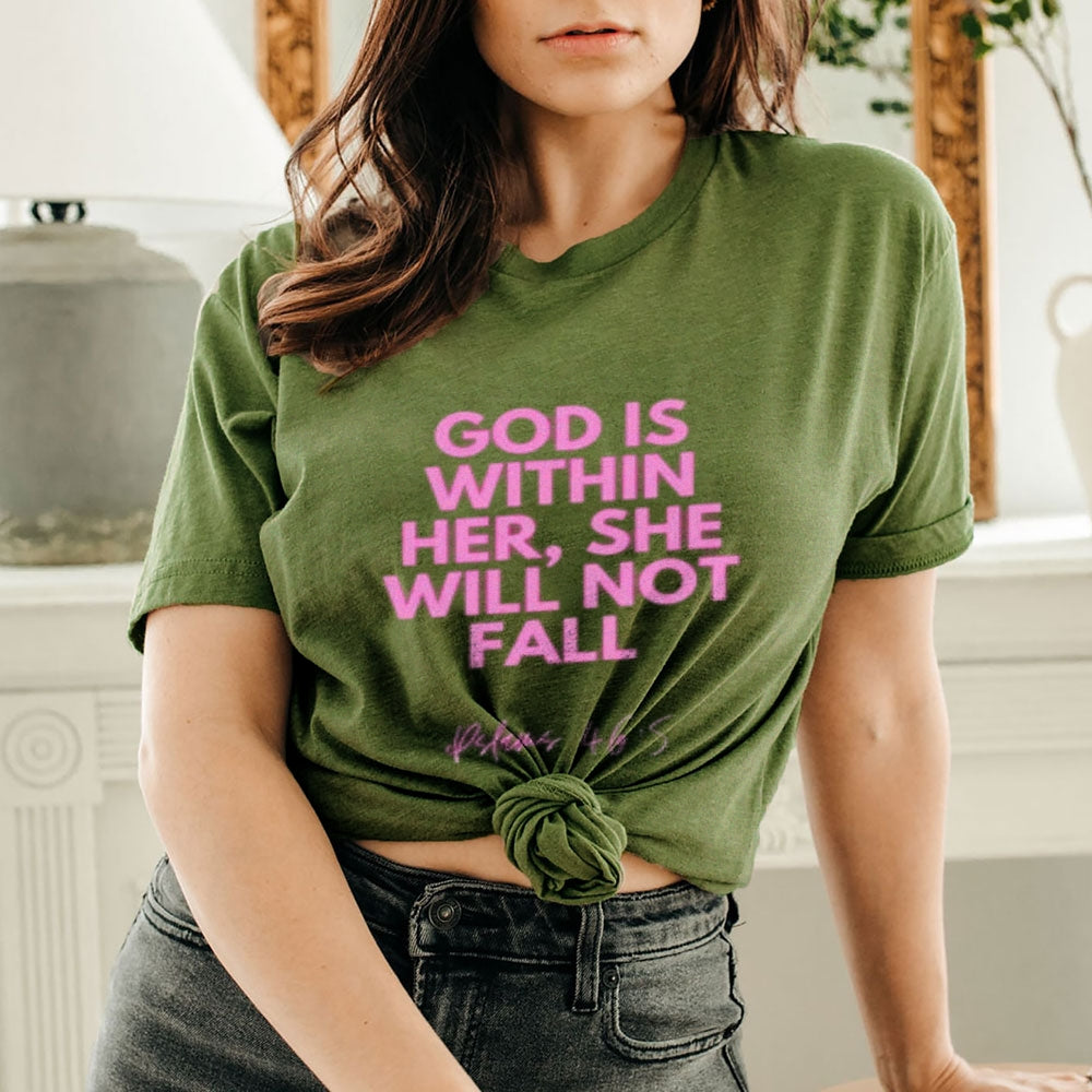 Women God Is Within Her She Will Not Fall Print Graphic T-shirt