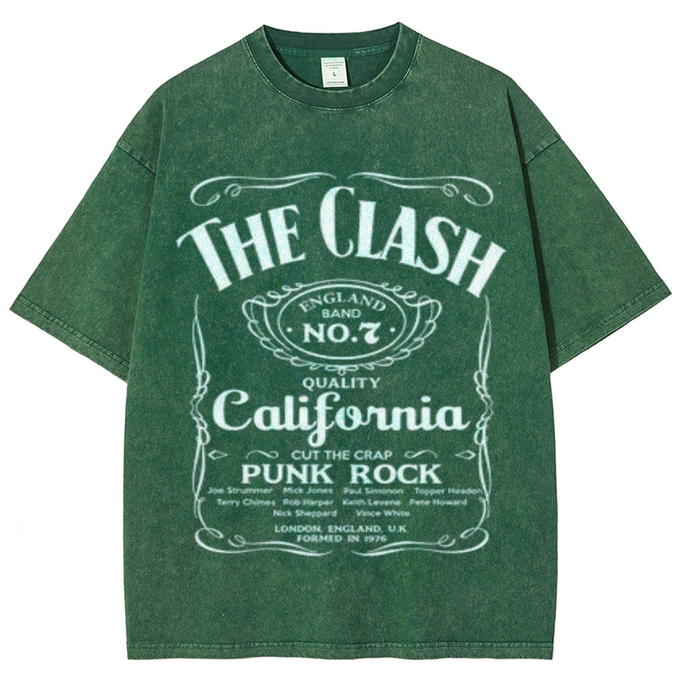 Unisex Vintage The Clash Rock Band Print Short Sleeve Casual Graphic Washed T-shirt