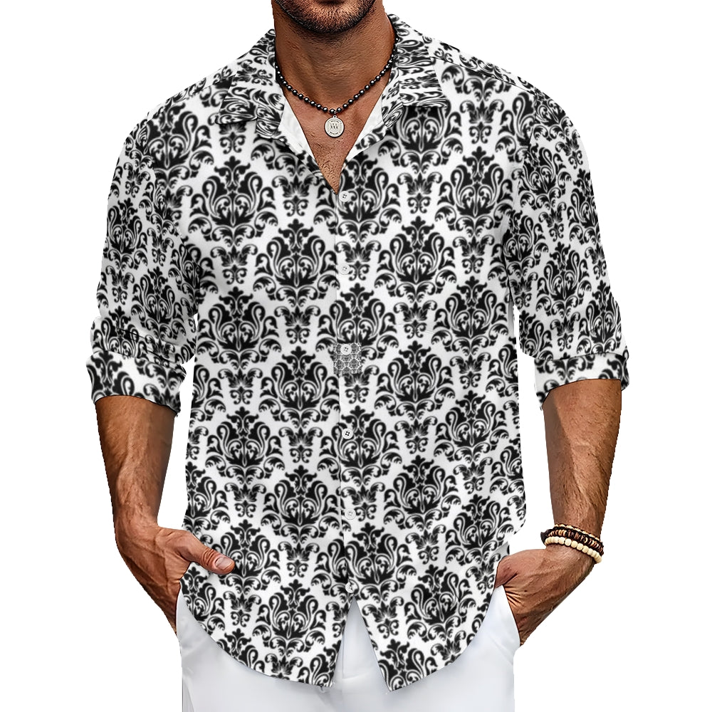 Mens Baroque Vintage Palace Print Long Sleeve Shirt