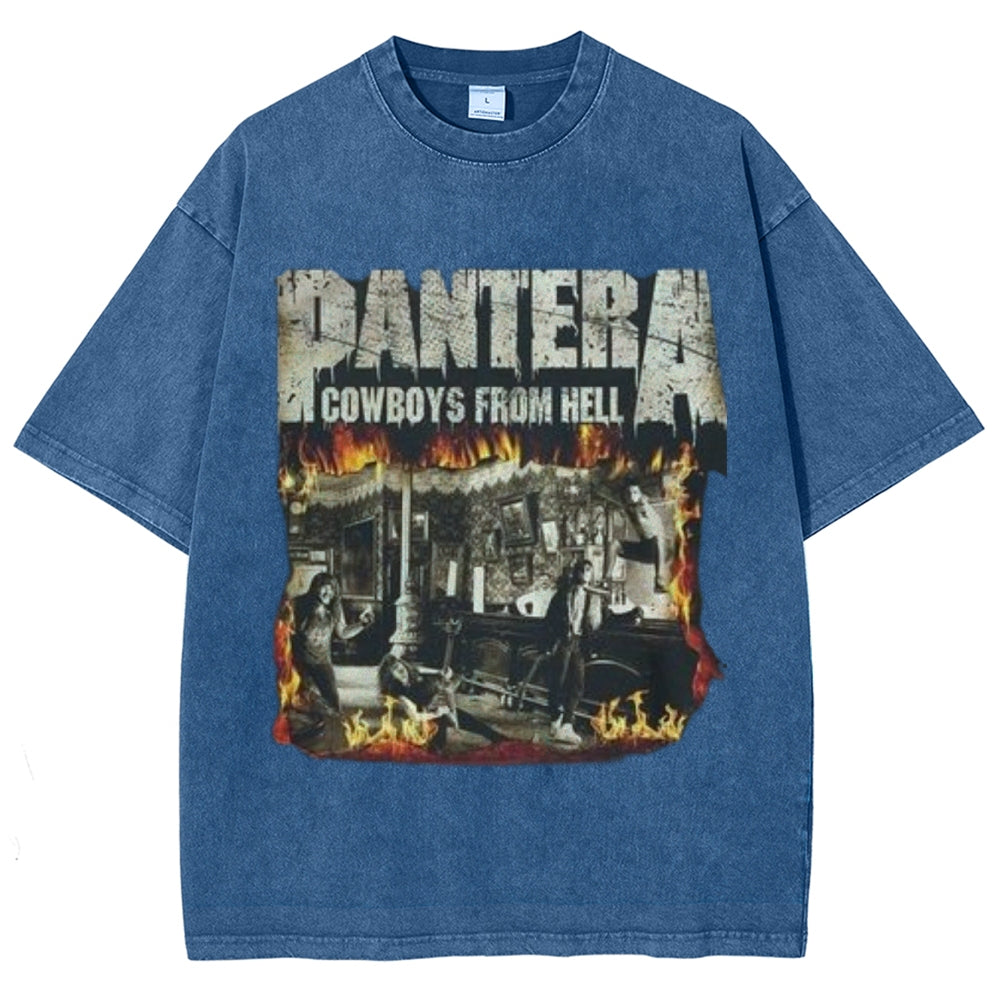 Unisex Vintage The Pantera Rock Band Print Short Sleeve Casual Graphic Washed T-shirt