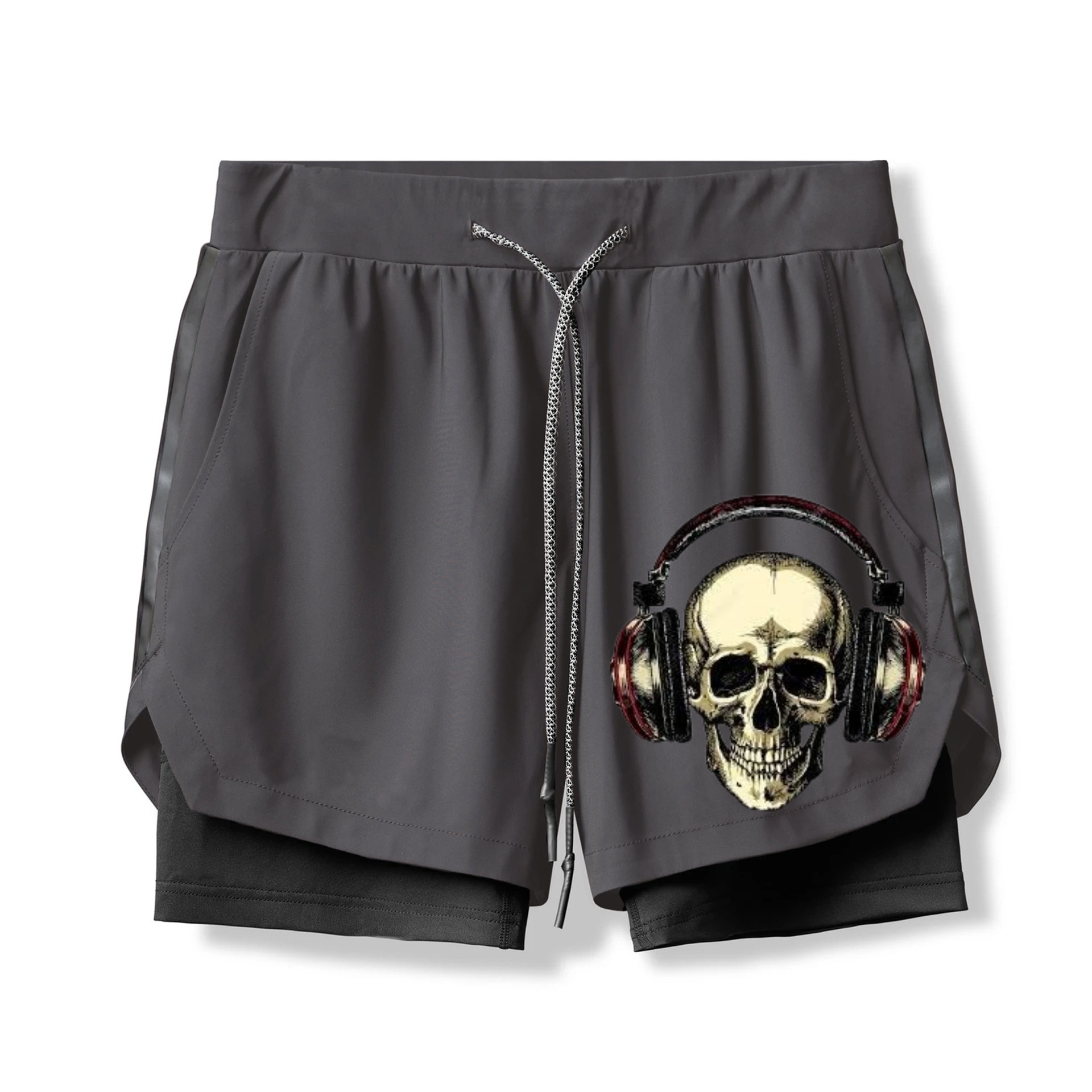 Skeleton Wearing Headphones 2 In 1 Gym Shorts for Men