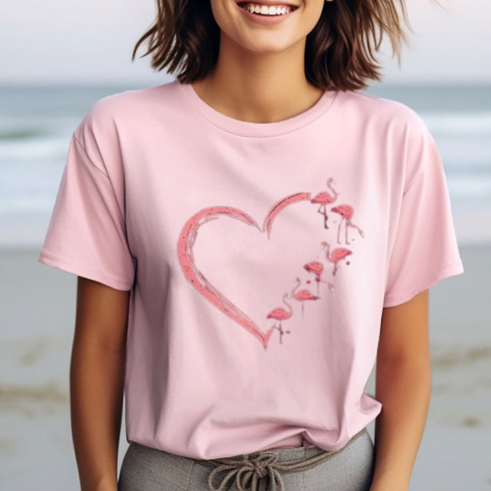 Women Love Flamingo For Valentine's Day Print Graphic T-shirt