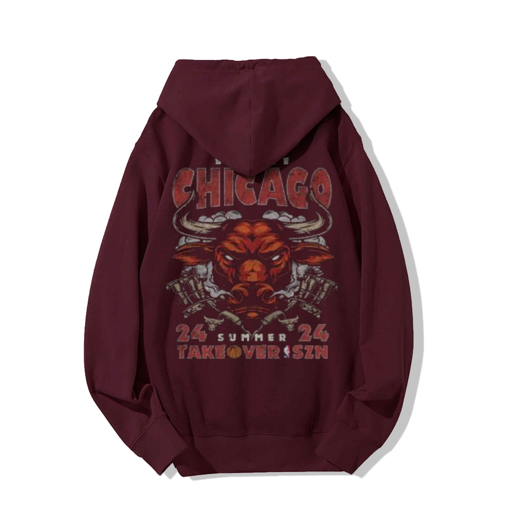 Mens Vintage Chicago Darkness Style Print Graphic Pullover With Kangaroo Pocket Hoodies