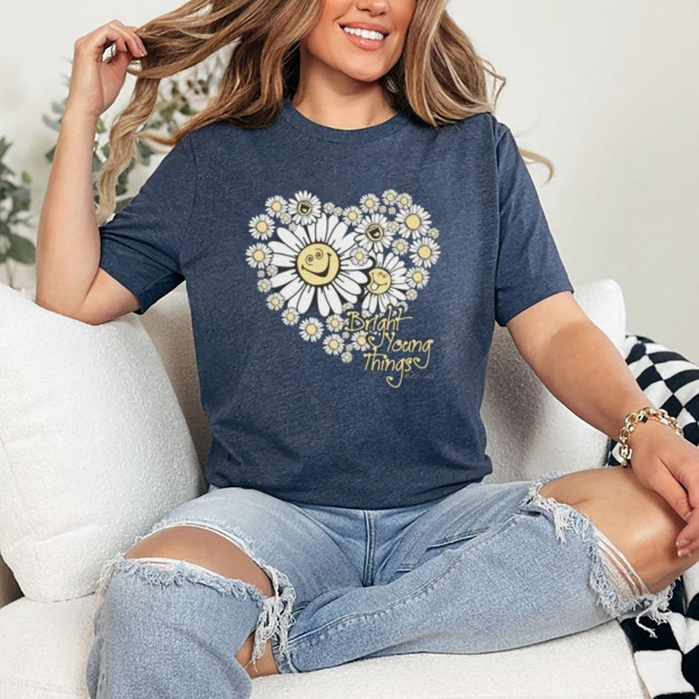 Women  Heart And Sunflower Print Graphic T-shirt