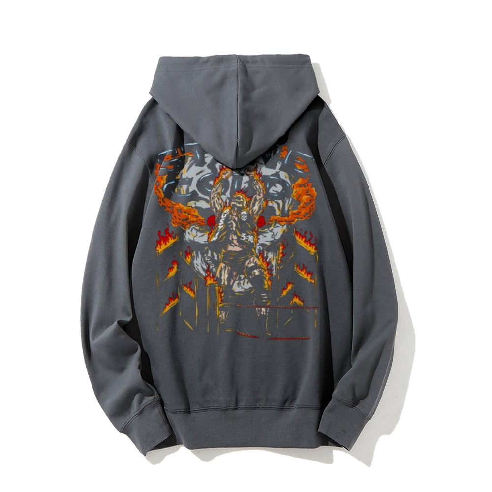 Mens Vintage Stone Gold Darkness Style Print Graphic Pullover With Kangaroo Pocket Hoodies