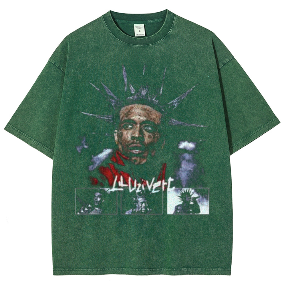 Unisex Vintage Lil Uzi Graphic Short Sleeve Washed T-shirt