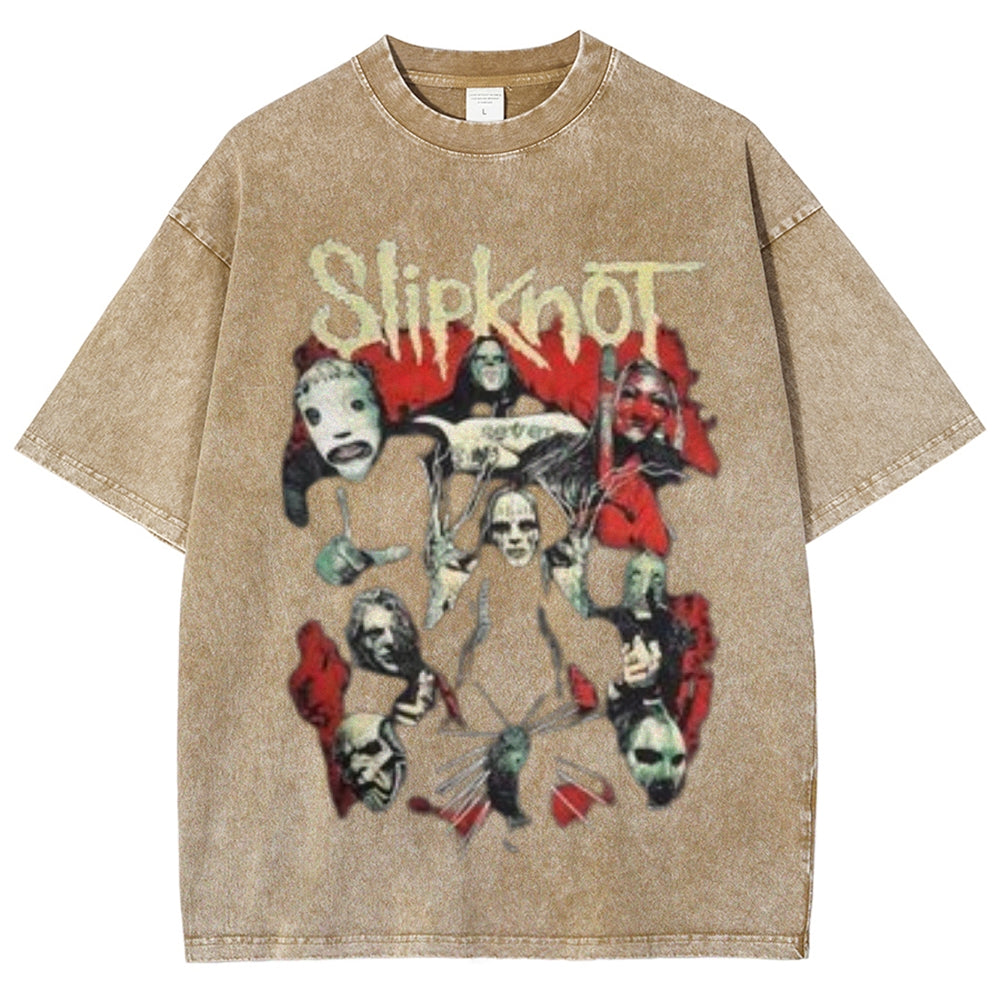 Unisex Vintage The Slipknot Rock Band Print Short Sleeve Casual Graphic Washed T-shirt