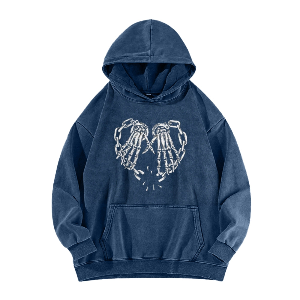 Mens Vintage Skeleton Heart Hand Graphic Hoodies