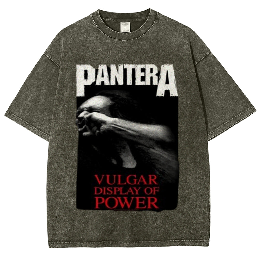 Unisex Vintage The Pantera Rock Band Print Short Sleeve Casual Graphic Washed T-shirt